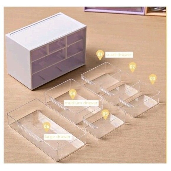 Pink Small Drawer Organizer for Bathroom, Make Up Etc with 6 Clear Compartments - Picture 2 of 8